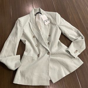 Zara light green/ gray double button classic blazer